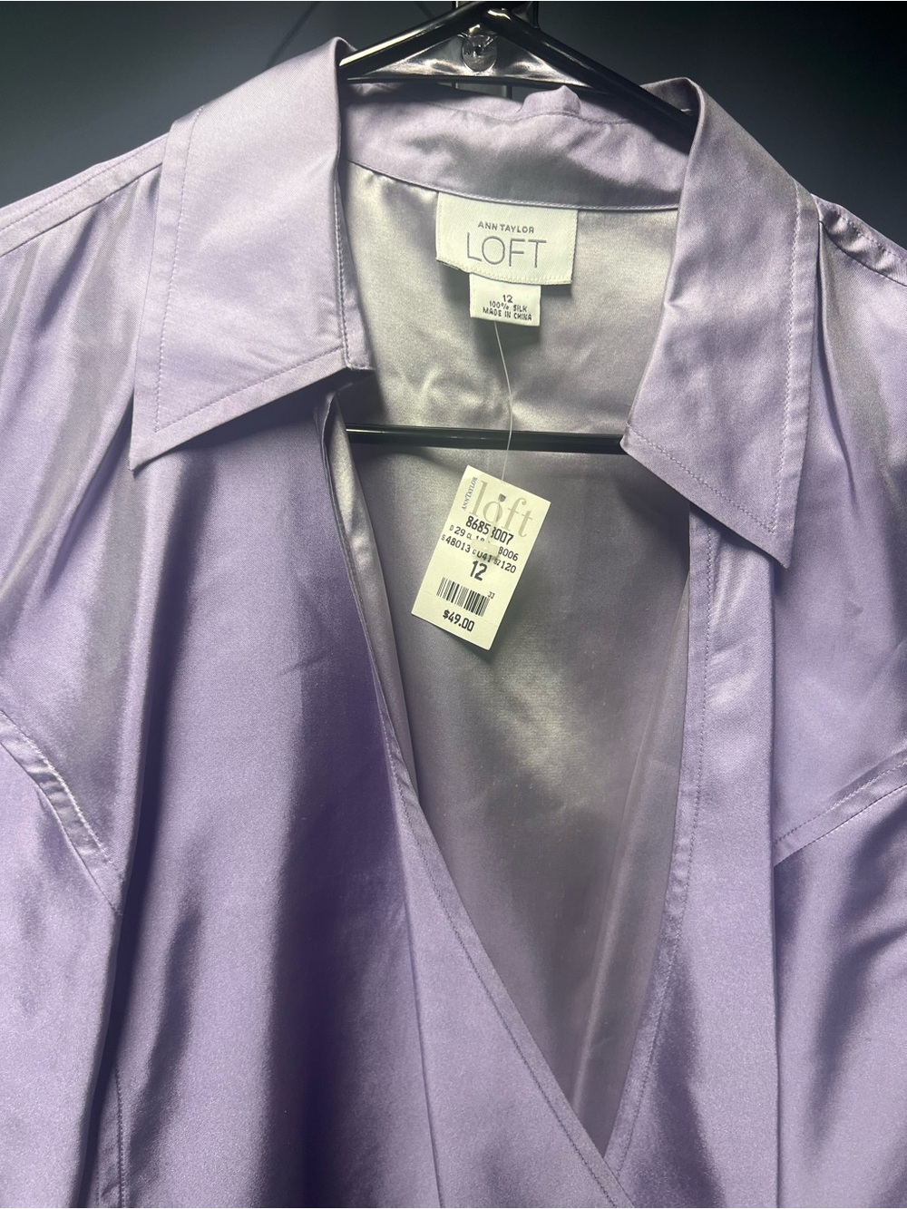 LOFT Lavender Satin Wrap Blouse - Picture 3 of 5